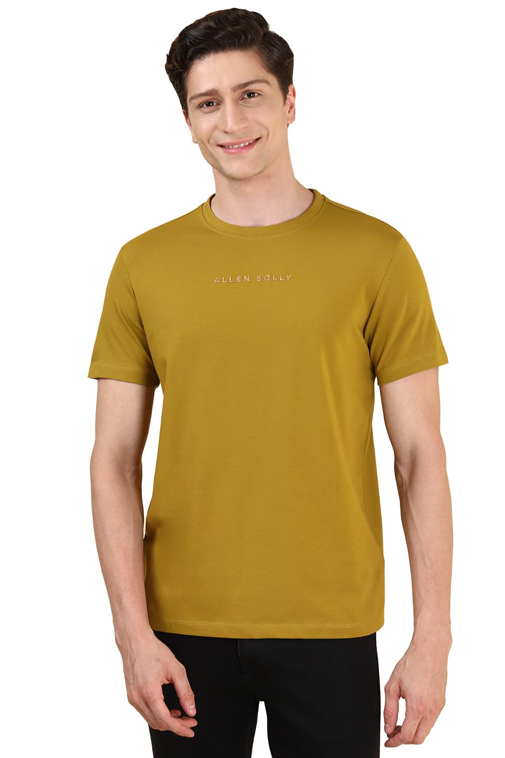 Allen Solly Men Khaki Solid Crew Neck T-Shirt