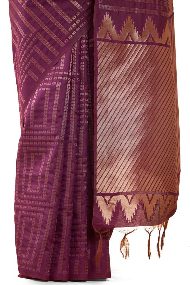 Soch Womens Wine Tussar Saree With Zari Woven Geometric Patterns