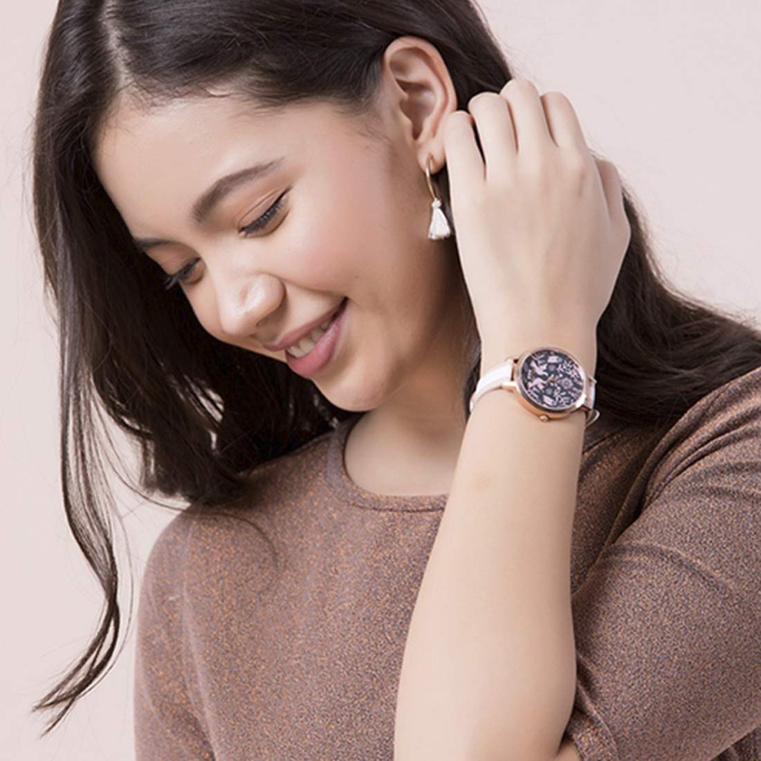 TEAL BY CHUMBAK Round Dial Analog Watch for Women,Floral Birds Collection, Printed Vegan Leather Strap,Gifts for Women/Girls/Ladies,Stylish Fashion Watch for Casual/Work - Pink