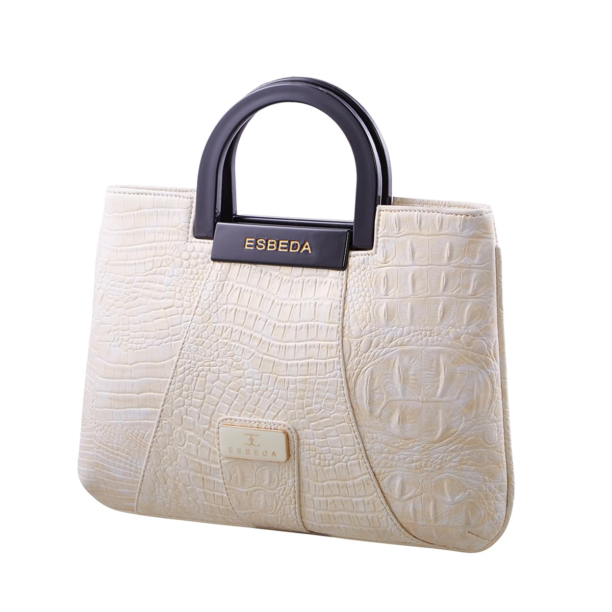 ESBEDA Off-White Gold tone Snake Work PU Synthetic Handbag For Women