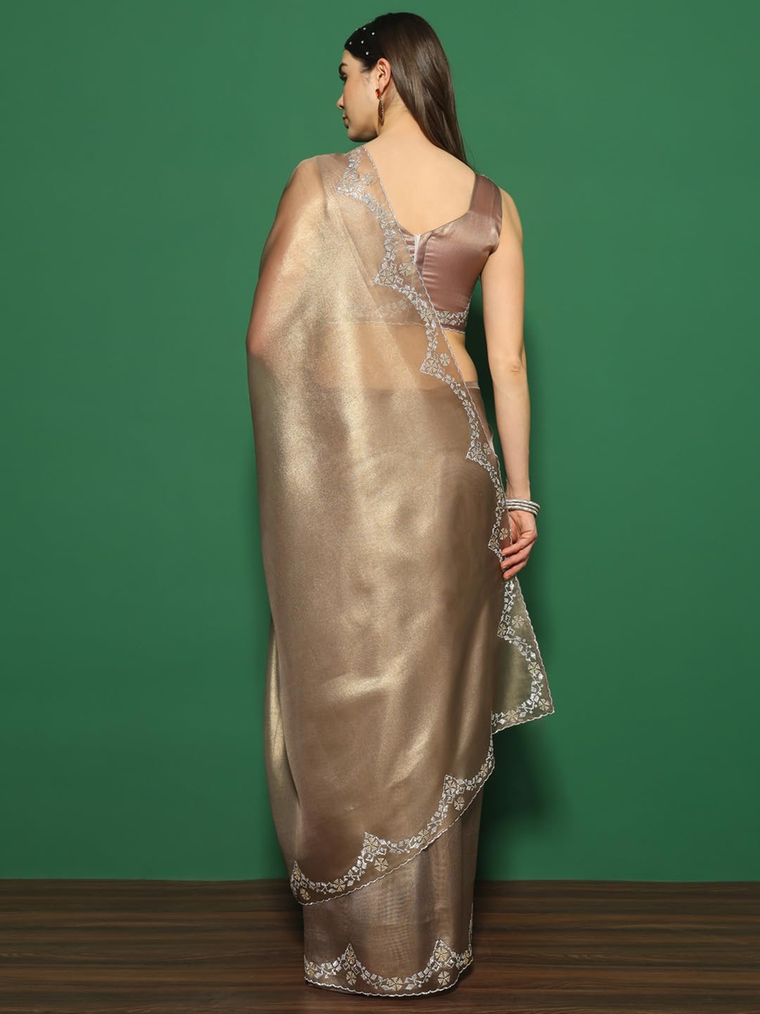 SAREE MALL Women's Organza Solid Saree With Unstitched Blouse Piece(Bronze_FF0MAHEK763B_MK)