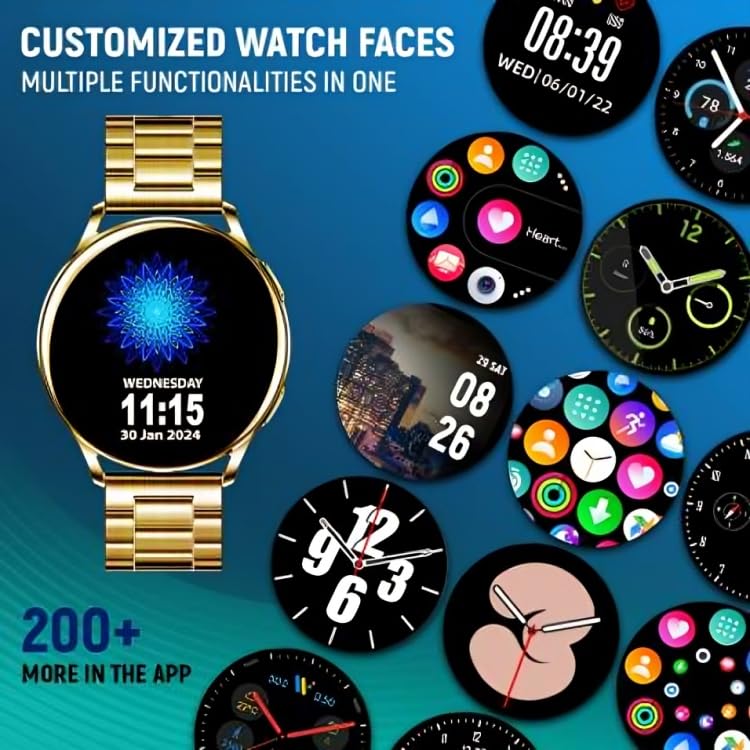 SPEEDFOX Active 2 Smart Watch with 2 Series | Metal Dial with Metal Strap | Bluetooth 4.0 +5.0 Dual Mode | LCD 1.3 Inch | Clip Charge Mode | BT Calling Smartwatch (Gold Strap) (Pack of 1)