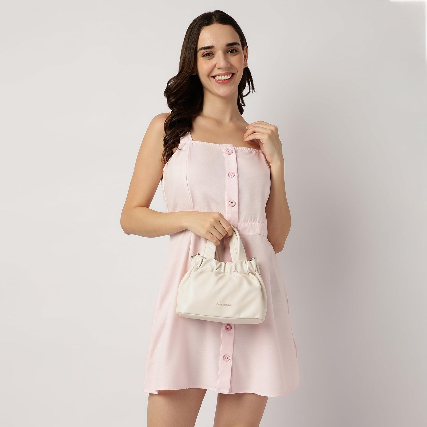 Fastrack Ruched Sling Bag for Women | Compact Faux Leather Crossbody with Detachable Chain Strap, Magnet Closure and Inner Pockets | Minimalist Everyday Sling for Casual and Evening Looks