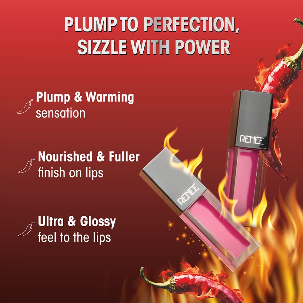 RENEE Hot Sauce Plumping Lip Gloss - Mauve Pepper, Ultra Glossy Finish, Lightweight & Nourishing, for Fuller Juicy Lips, Jojoba Oil, Sweet Almond Oil & Vitamin E Infused