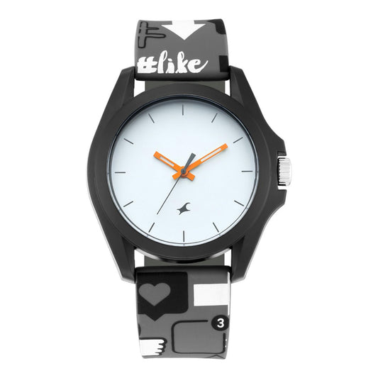 Fastrack Hashtag Quartz Analog White Dial Silicone Strap Unisex Watch-NR68011PP04