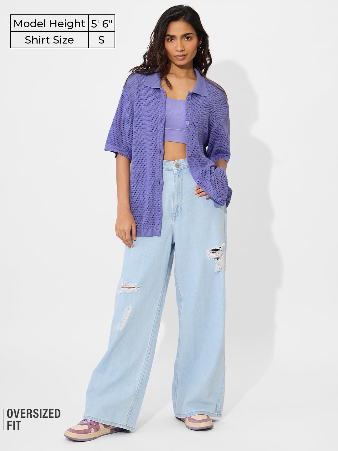 The Souled Store Lavender Women and Girls Long Sleeve Collared Neck Button Down Boyfriend Shirts Womens Boyfriend Shirts Casual Button-Down Full Sleeve Solid Short Sleeve Casual Workwear