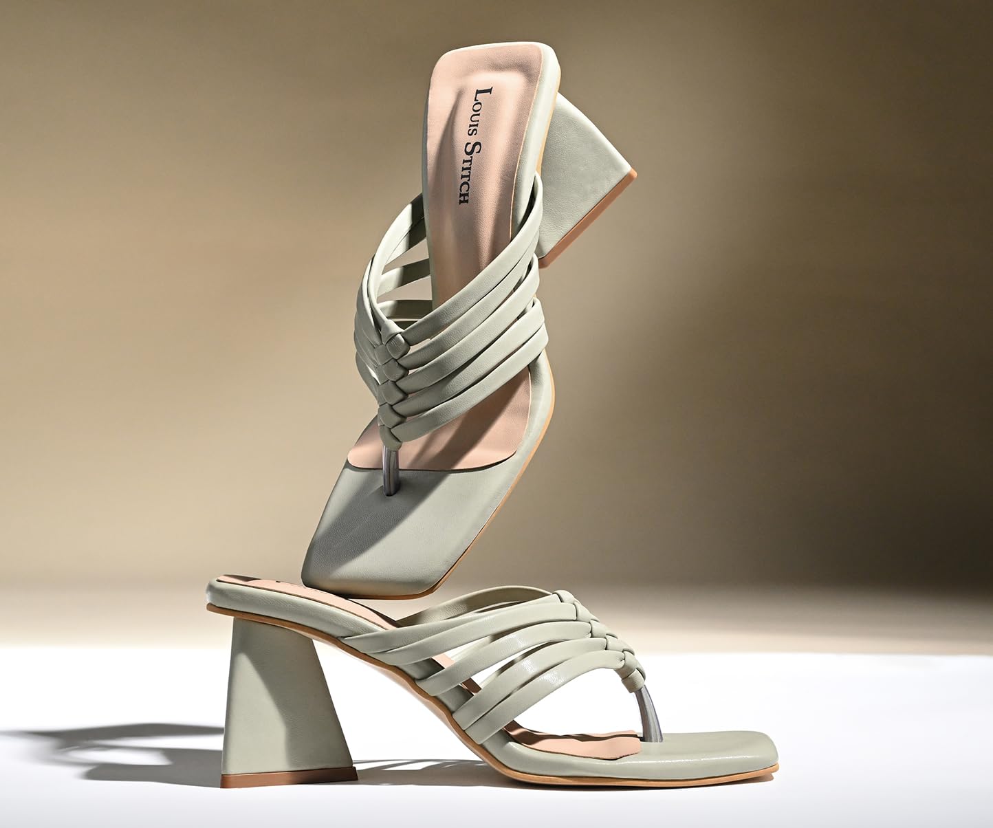 LOUIS STITCH Women's Fashion Green Slip-On Block Heel Sandals | Weaved T-Strap Stylish Heel Sandal for Ladies | LSOF-LDBH-WESTGR