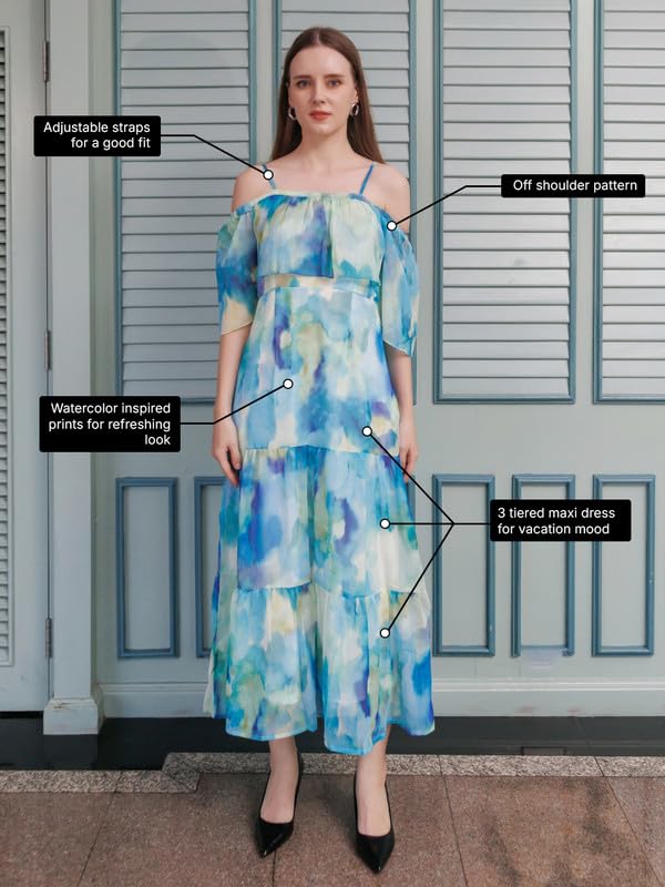 Zink London Women's Blue Abstract Flared Maxi Dress