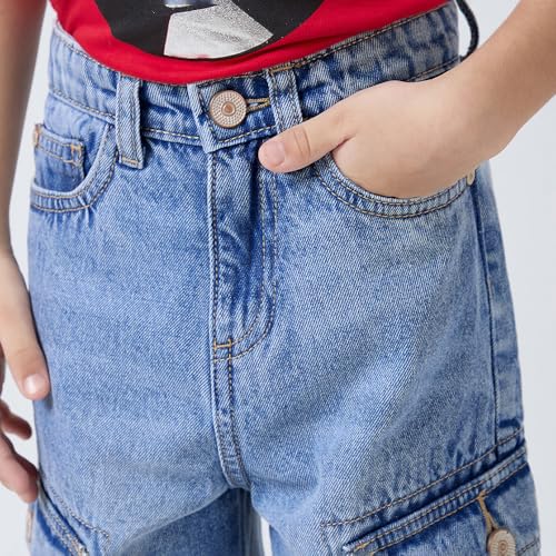 Hopscotch Girls Cotton Cargo Jeans in Blue Color for Age (4-5 Years)
