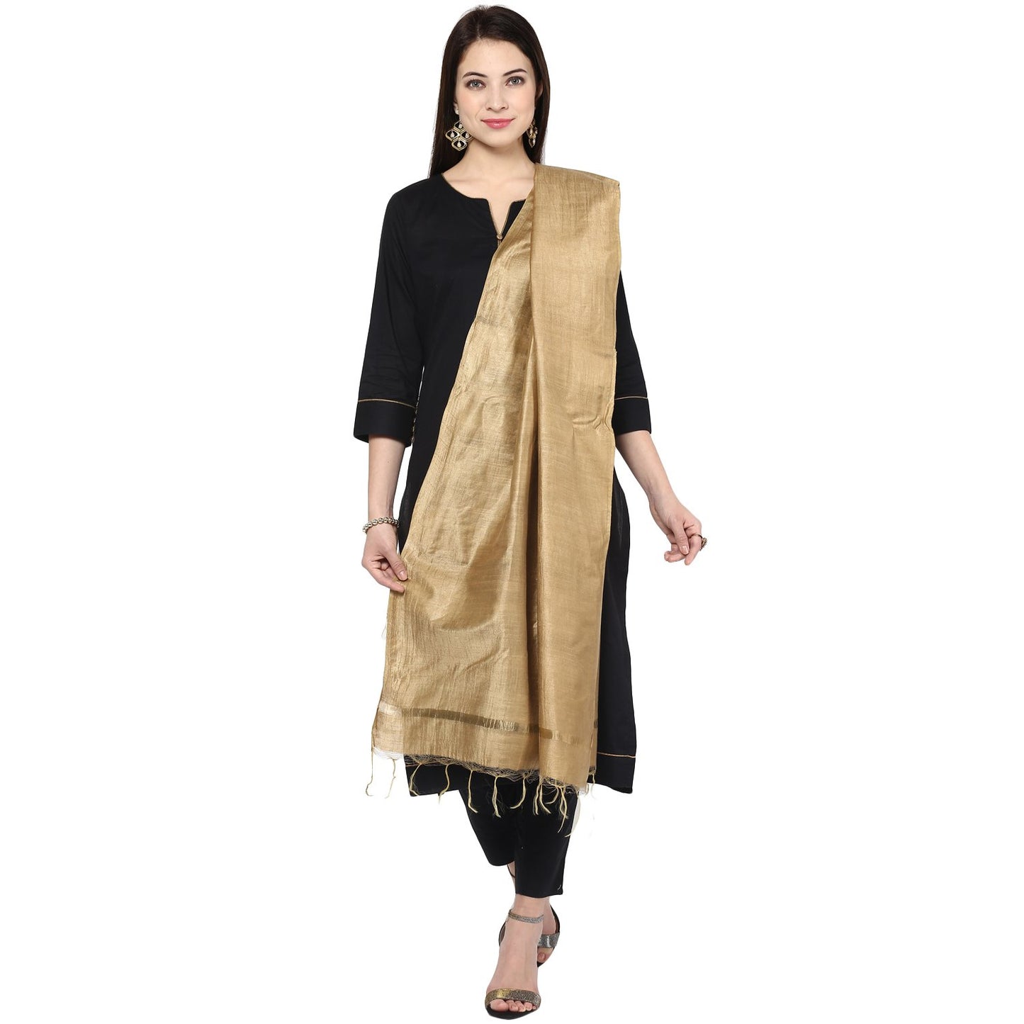 DUPATTA BAZAAR Women's Gold Silk Dupatta