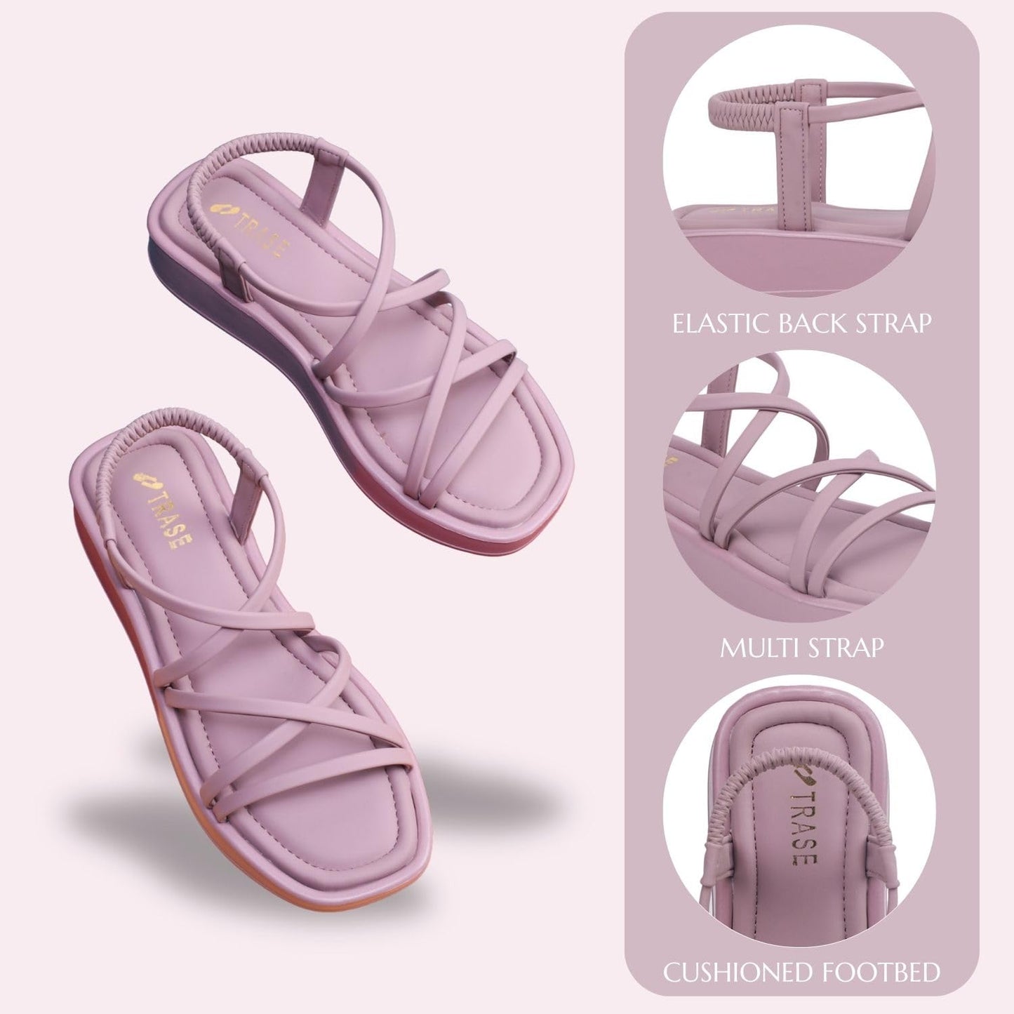 TRASE Women Slingback Sandals, Multi Straps Stylish Design, Cushioned Sole, and Lightweight for Everyday Wear (Peach, 8 UK)