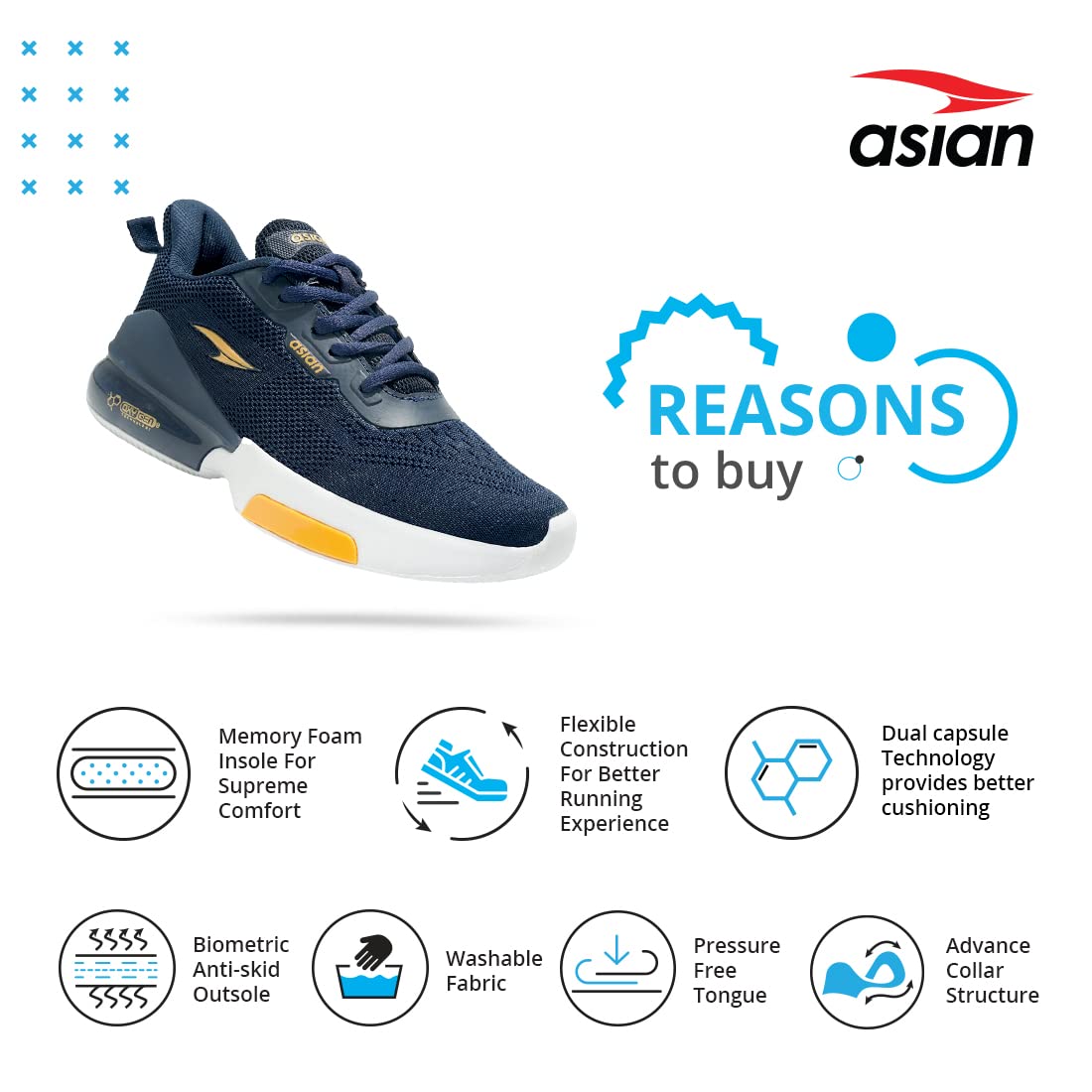 ASIAN Boy's YODHA-01 Sports Running,Walking Shoes with Lightweight Phylon Sole with Memory Form Casual Sneaker Shoes for Boy's Blue