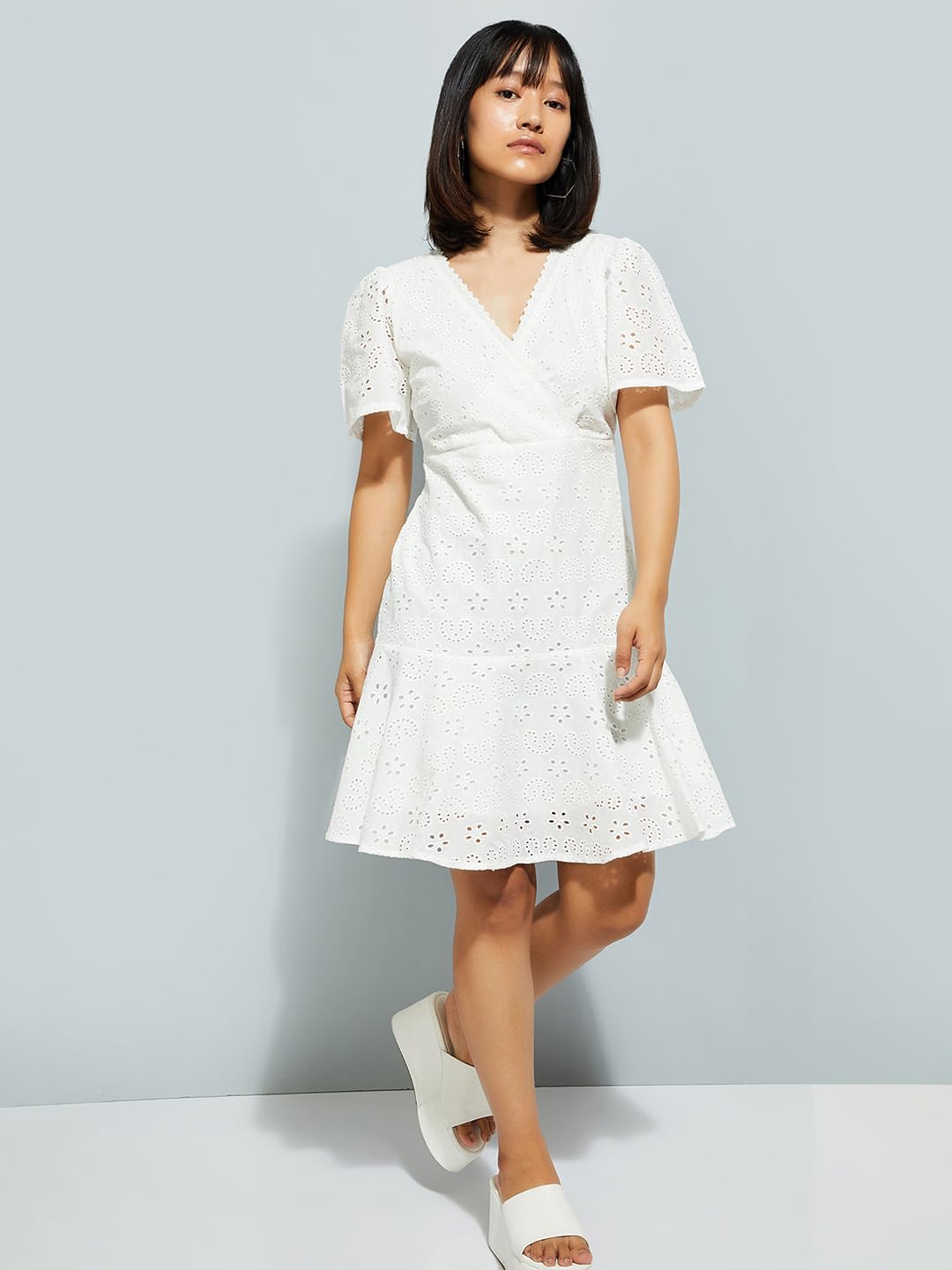 Max URB_N Women Schiffli Tiered Dress (Ivory_XL)