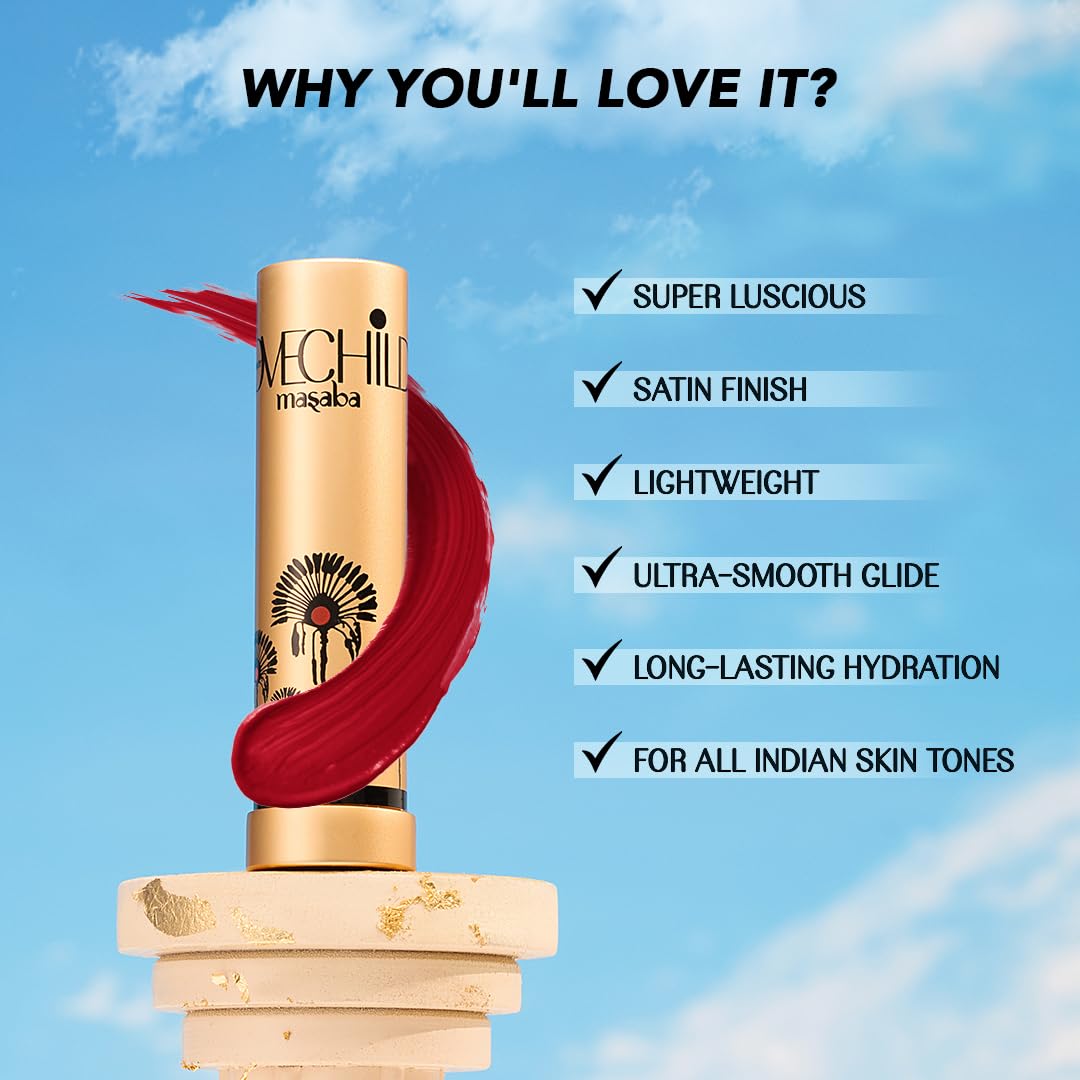 LoveChild Masaba Lush Creme Lipstick (Caramel Brown), Moisturizing Satin Finish with Ceramides & Shea Butter, Lightweight, Long-Lasting & Ultra-Smooth, For All Indian Skin Tones, Raincheck 3.5g