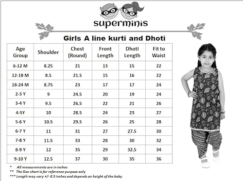 superminis Baby Girls Sangakari Print A Line Style Sleeveless, Round Neck Kurti and Dhoti with Elastic Closure Ethnic Dress (Pink, 6-7 Years)