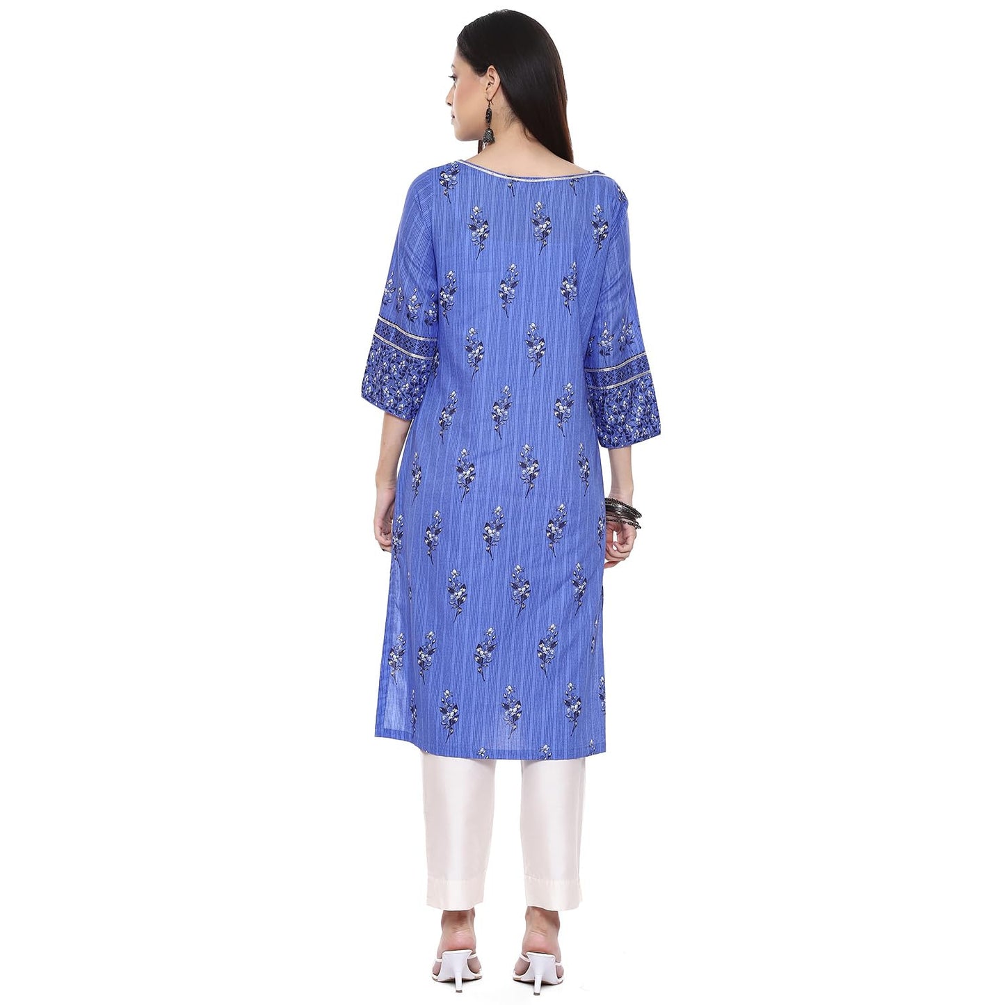 BIBA Women Cotton Printed Straight Mix and Match Regular Fit Tunic Shirt(Mnmassorted16642E_Indigo_38), Purple