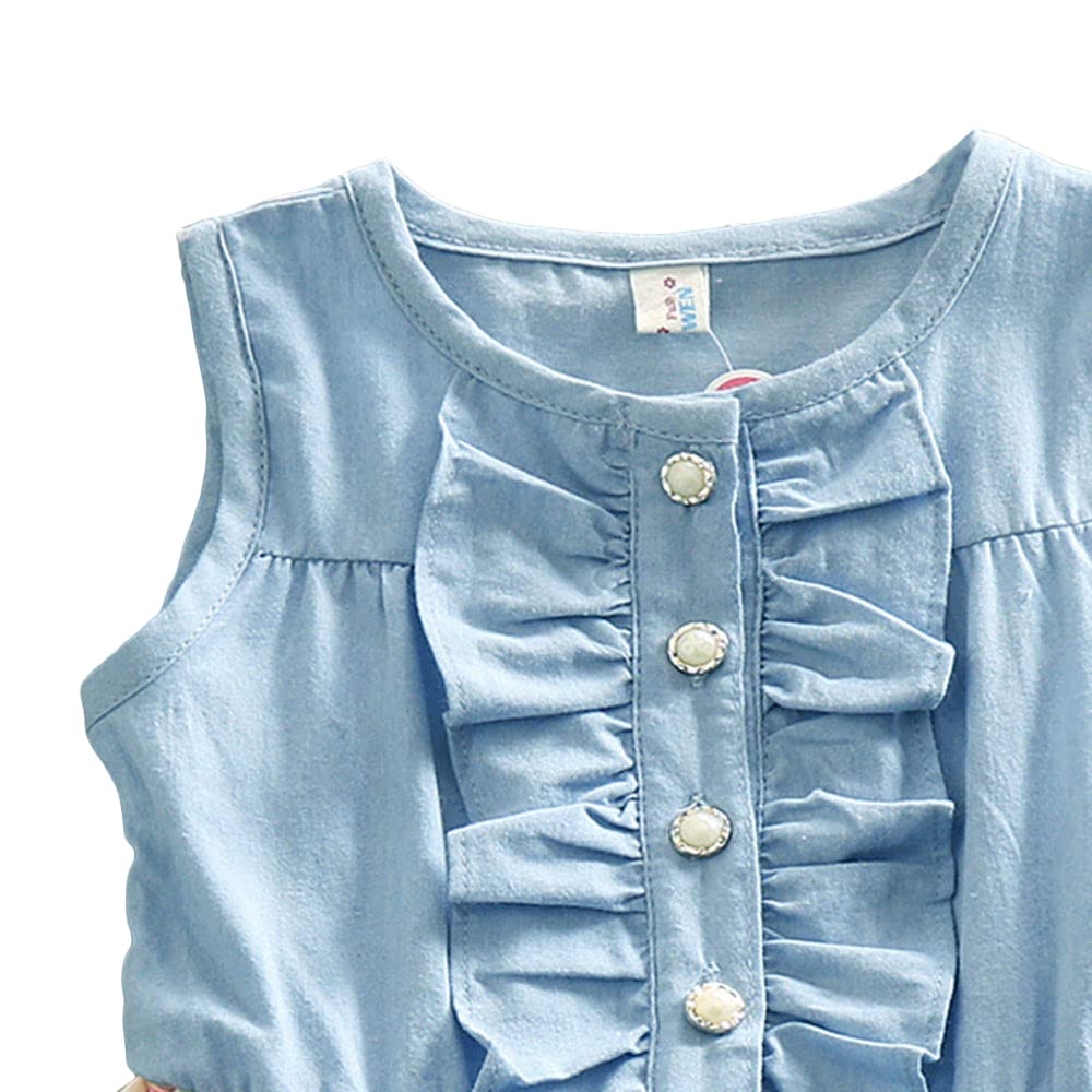 Hopscotch Girls Knee Length Casual Dresses in Blue Color For Ages (6-7 Years)