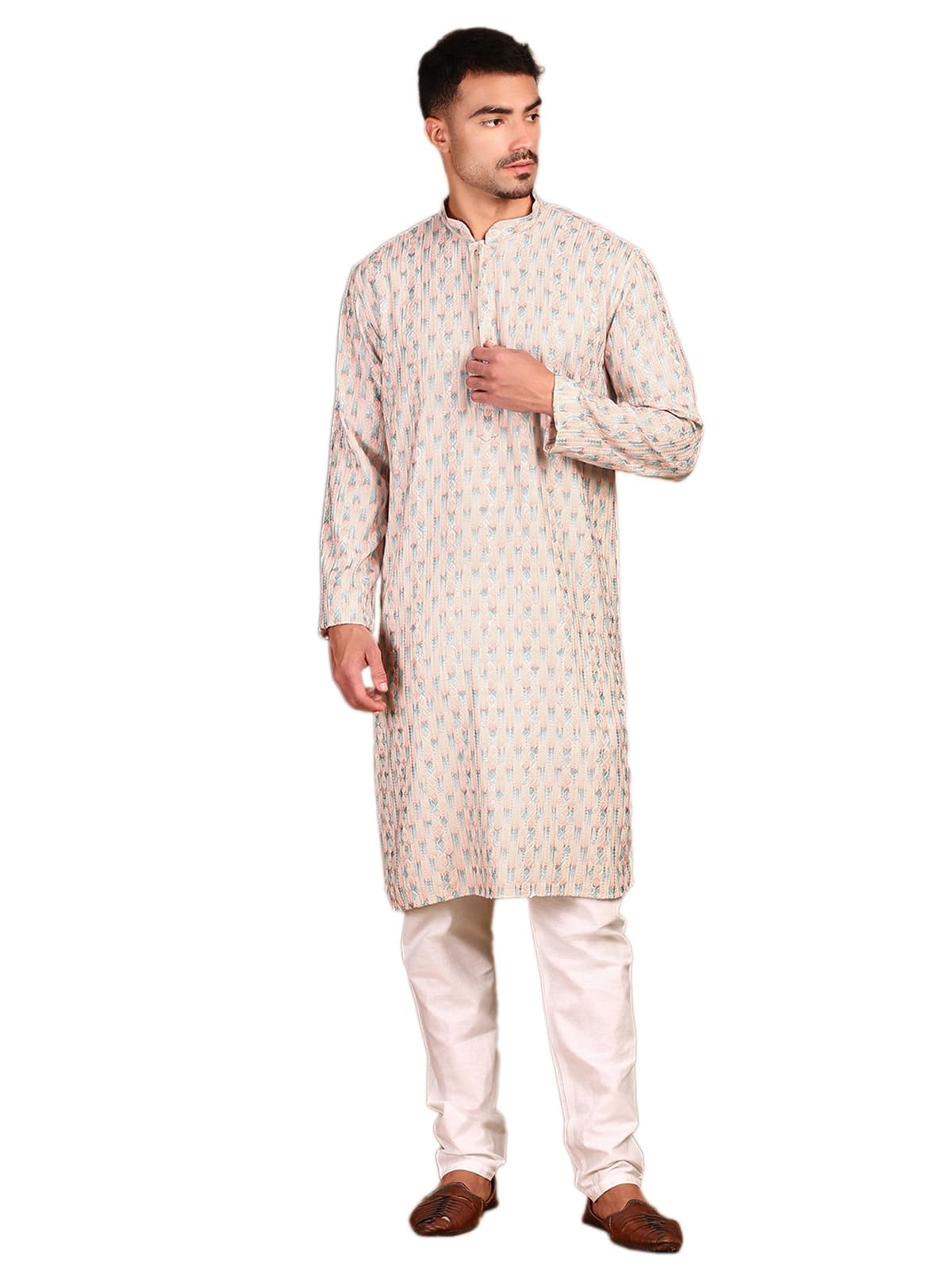 Sanwara Men's Cotton Floral Regular Kurta Set