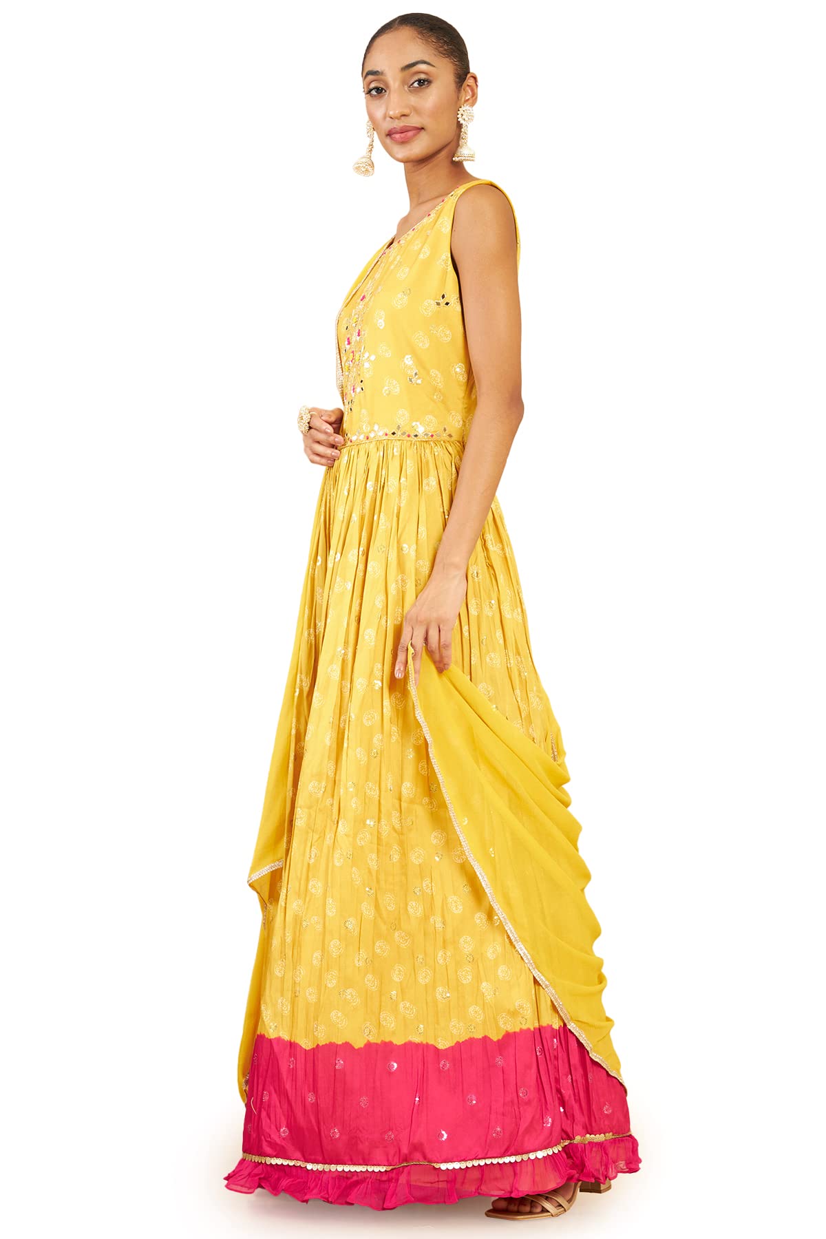Soch Women Yellow Art Silk Abstract Print Gown