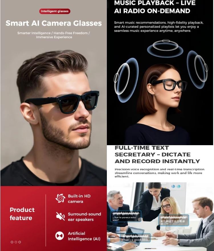 FKU M01 Smart Glasses with Camera Chat GPT Music Call ENC Noise Cancellation Sunglass Men AI Translate Sport Glasses