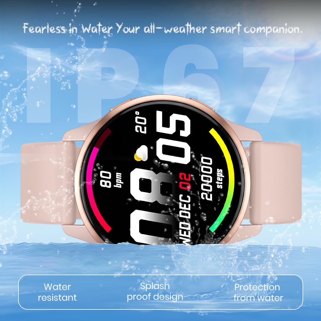 PunnkFunnk Active 2 Smartwatch with 1.39” HD Round Display, Bluetooth Calling, Heart Rate & SPO₂ Monitor, 100+ Sports Modes, IP67, Long Battery Life for Men & Women (Pink)