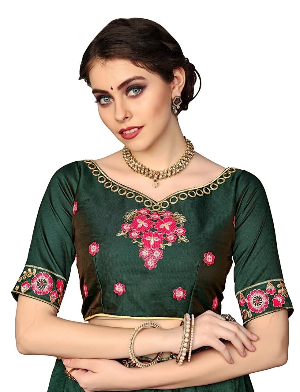 SAFERSKY Women's Semi stitched Heavy Embroidery Work Lehenga Choli Green & Light Pink Free Size
