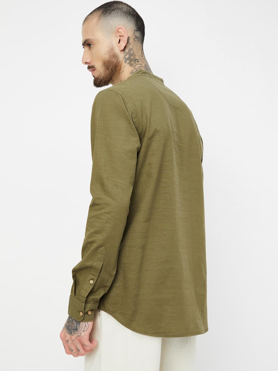 Max Men Solid Slim Fit Short Kurta(Green_S)