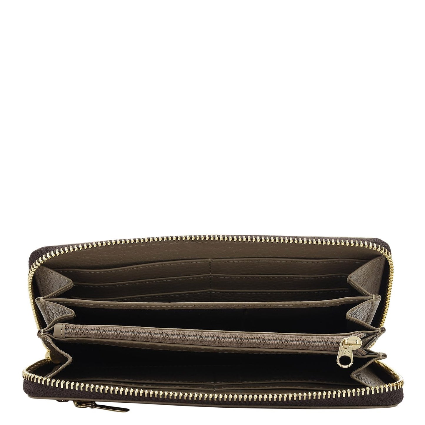 Da Milano Zip Leather Wallet for Women - Greyish Taupe