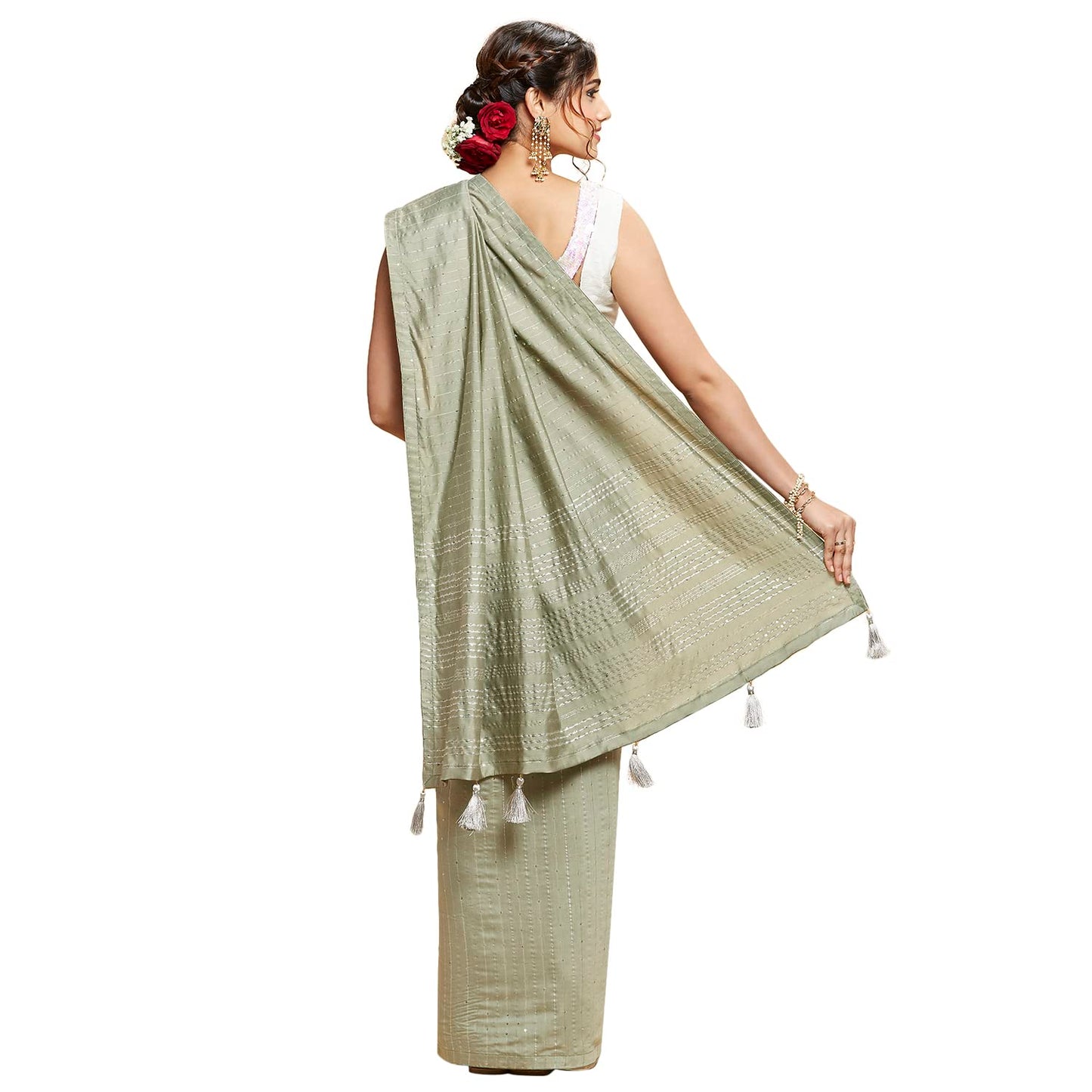 Navyasa Grey Liva Lite Pastel Embroidered Saree