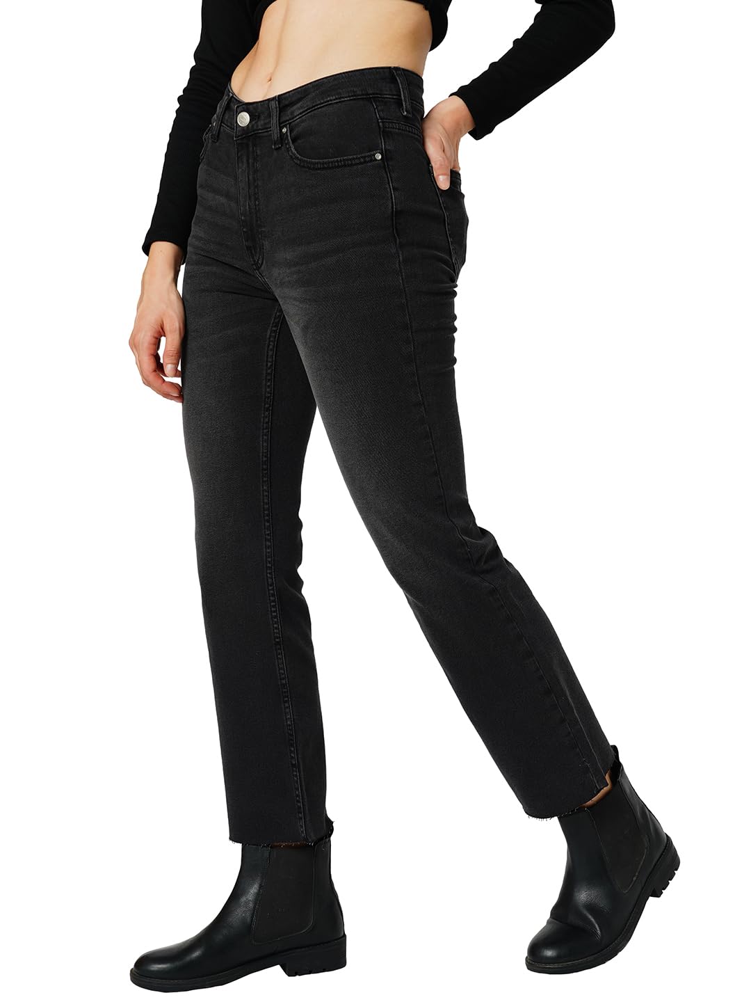 ONLY Women Solid Cotton Blend Flared Fit High Rise Stretchable Grey Jeans