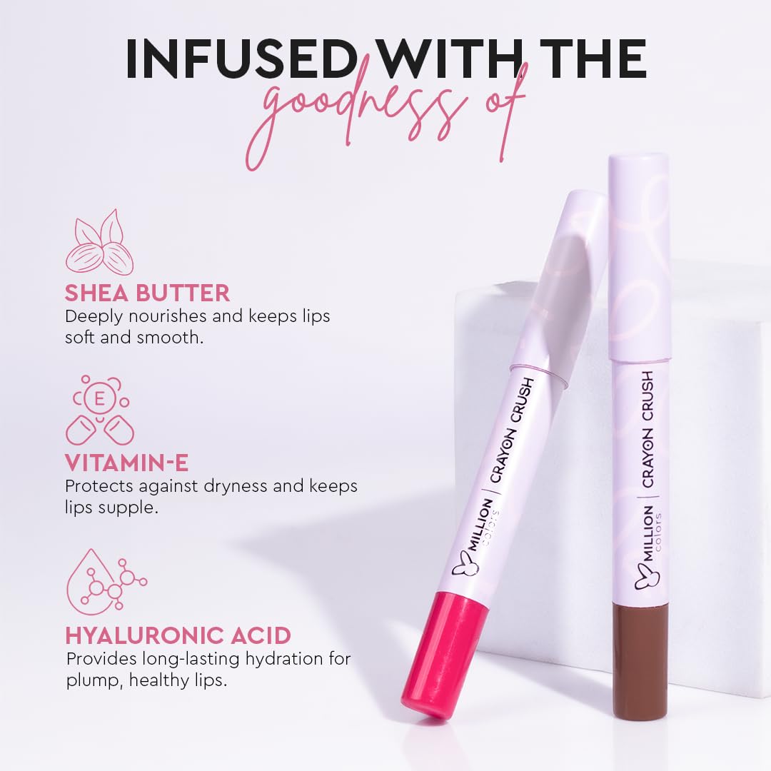 Million Colors Lip Crayon Lipstick | 8H Long-Lasting Matte | Hydrating & Lightweight | Highly Pigmented | Smudge-Proof & Transfer-Proof | Hyaluronic Acid & Shea Butter (Caramel 06, 3g)