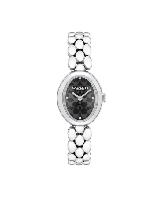 Coach Sammy Qtz Basic Black Oval Dial Women's Watch|Stainless Steel Material|Silver Color Band - 14504420
