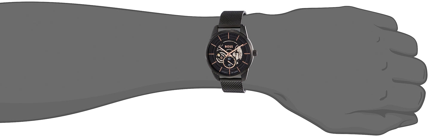 Hugo Boss Stainless Steel Boss Sophio Automatic Mech-Automatic Black Round Dial & Band Men's Analog Watch|Ionic Plated Black Steel Material|Black Color Band - 1514035