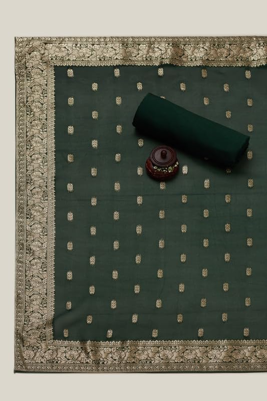 Soch Womens Green Crepe Bandhani Print Unstitch Dress Material