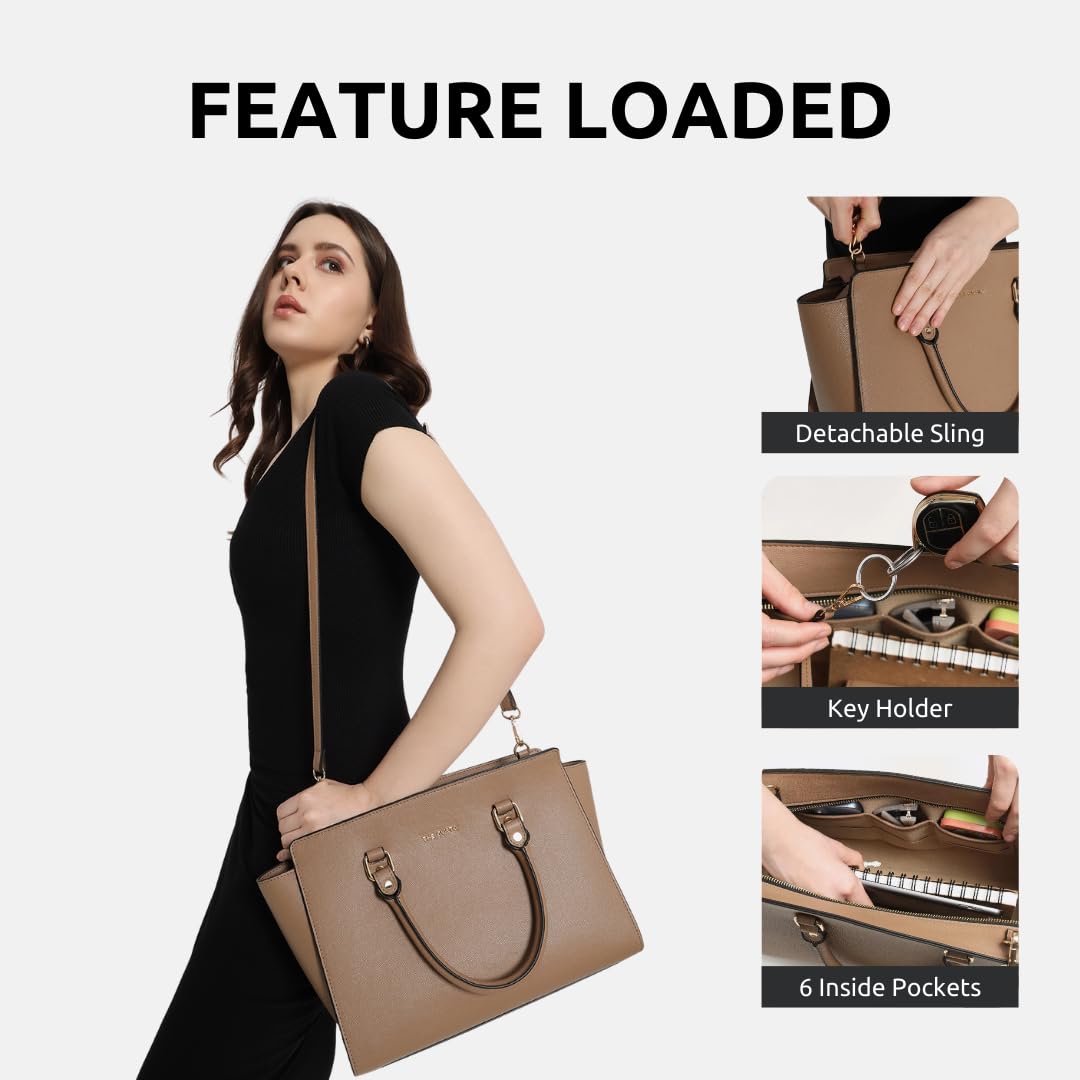 The Gusto Womens Elora - Premium Satchel Hand Bag | Cross-Body Sling Bag With Detachable & Adjustable Sling Strap, Brown