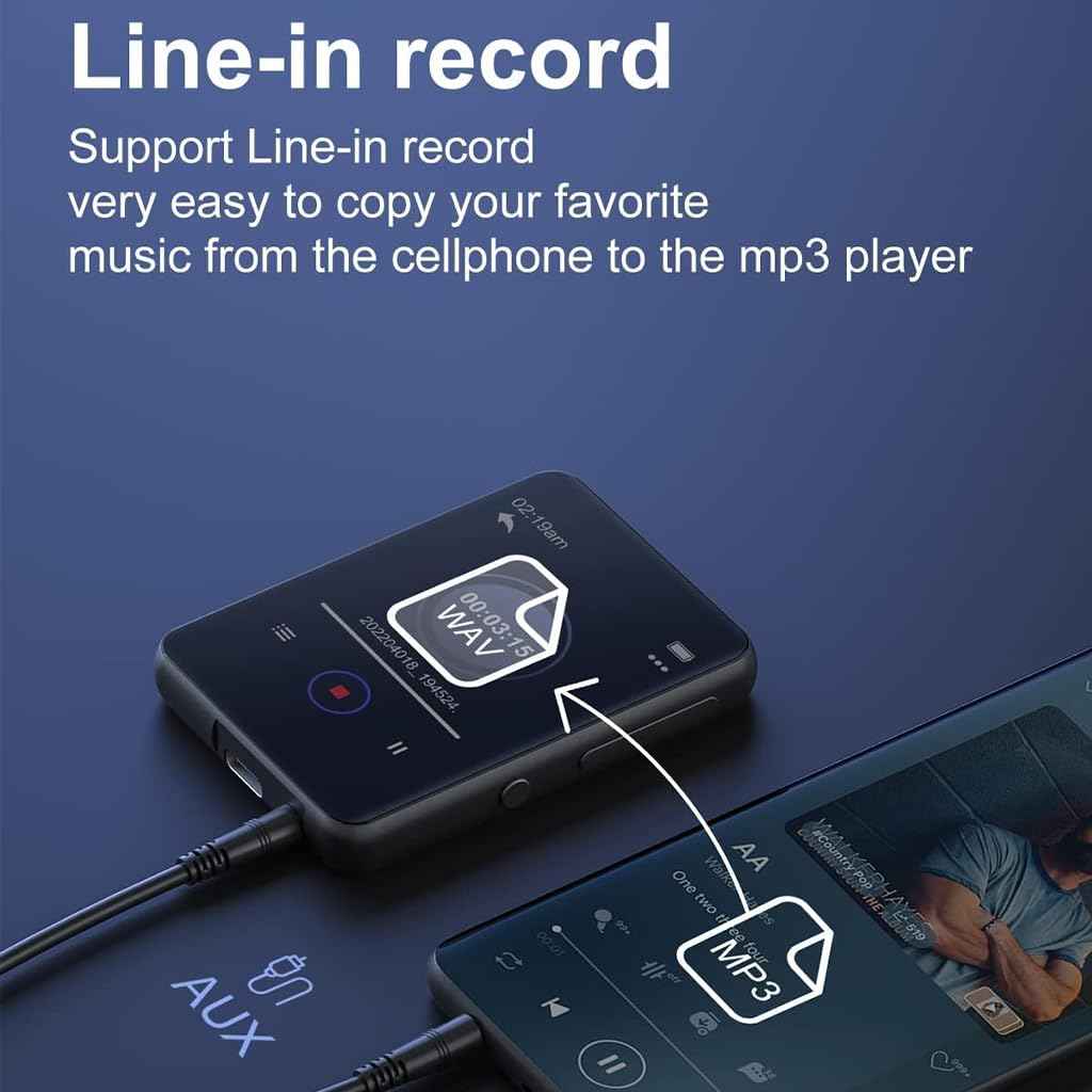 AUDIOCULAR M31 16GB Portable Mp3 Music Player with Bluetooth, 2.4” LCD Touch Screen, Video Playback, Built-in Speaker, Voice Recording Function Mini HiFi Lossless Digital Audio Player (16GB - Black)