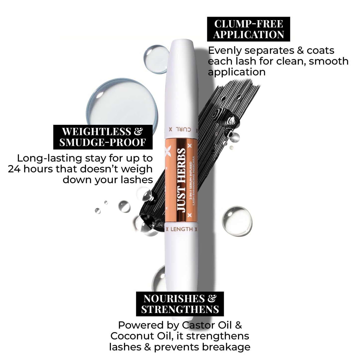 Just Herbs 2-in-1 Serum-infused Lash Enhancing Mascara Castor Oil + Coconut Oil 8g