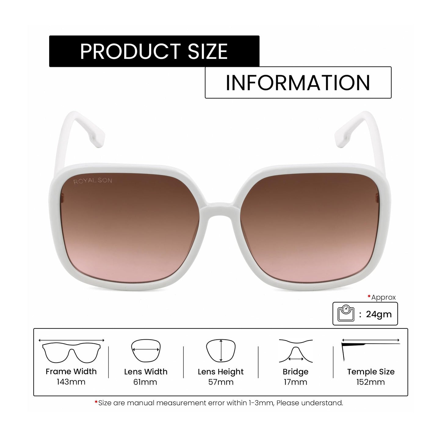 ROYAL SON Women Oversized Non-Polarization Sunglasses White Frame, Brown Lens (Large)