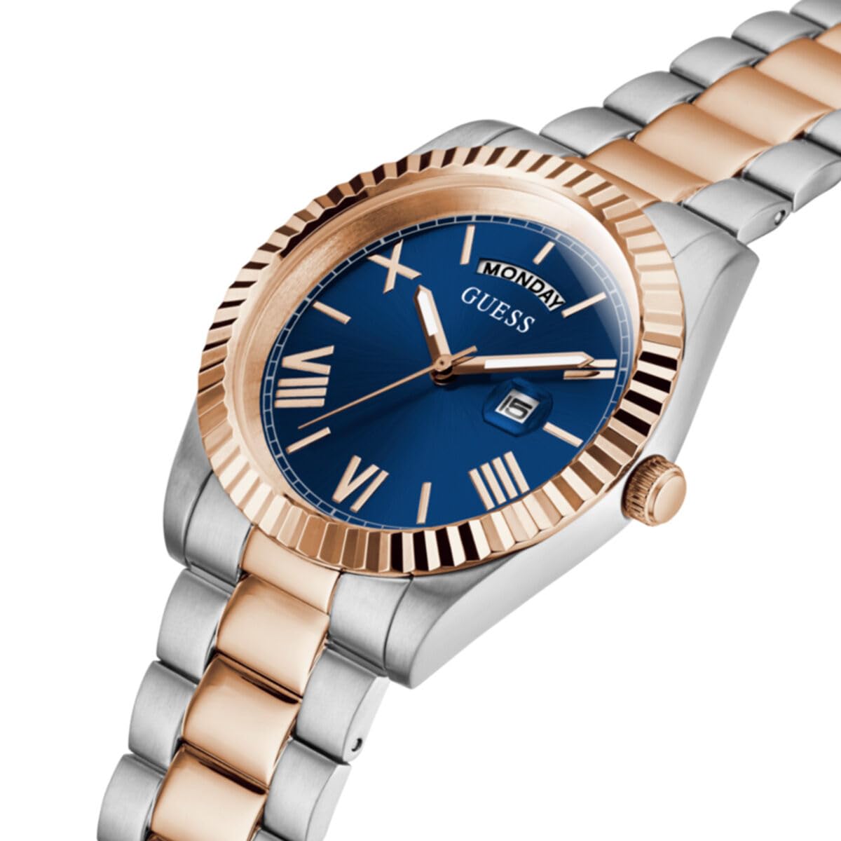 GUESS Men's Stainless Steel Analog Blue Dial Two-Tone Band Watch-Gw0265G12