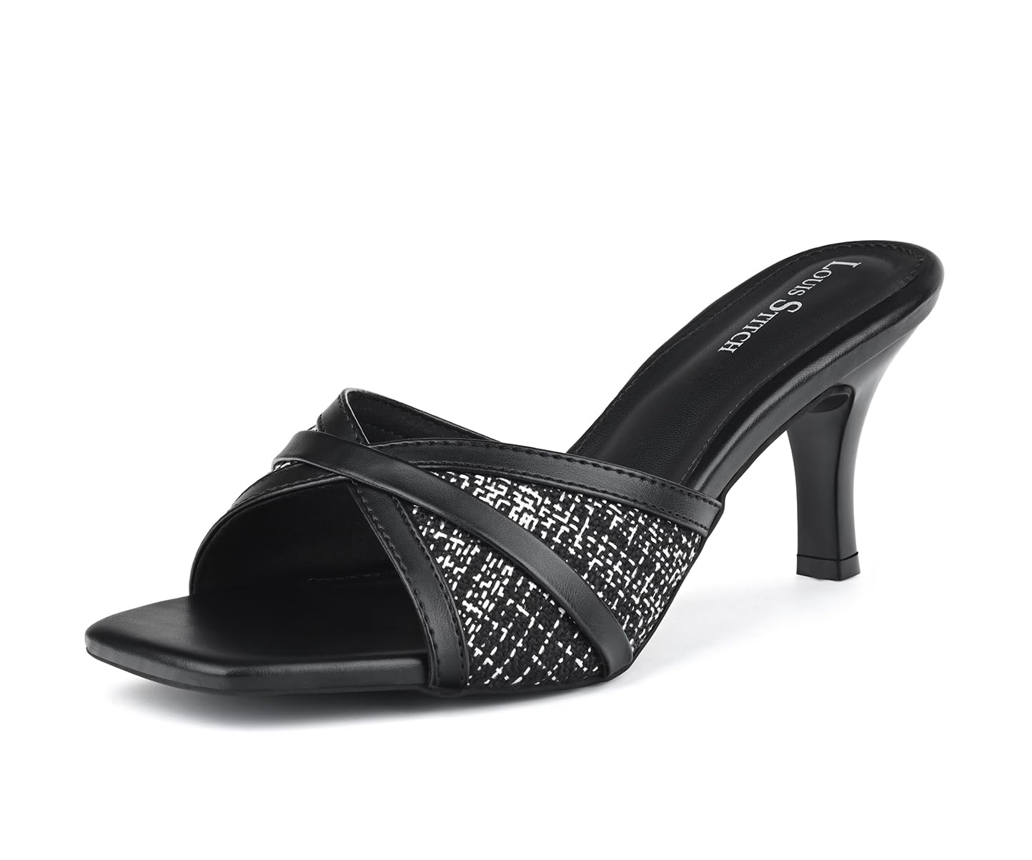 LOUIS STITCH Women’s Fashion Slip-On Pointed Heel Sandals | Open Toe Black Stiletto Heel Sandal for Ladies, Stylish and Comfortable Sandal | LSOF-LDPH-TSMUJB | UK-6