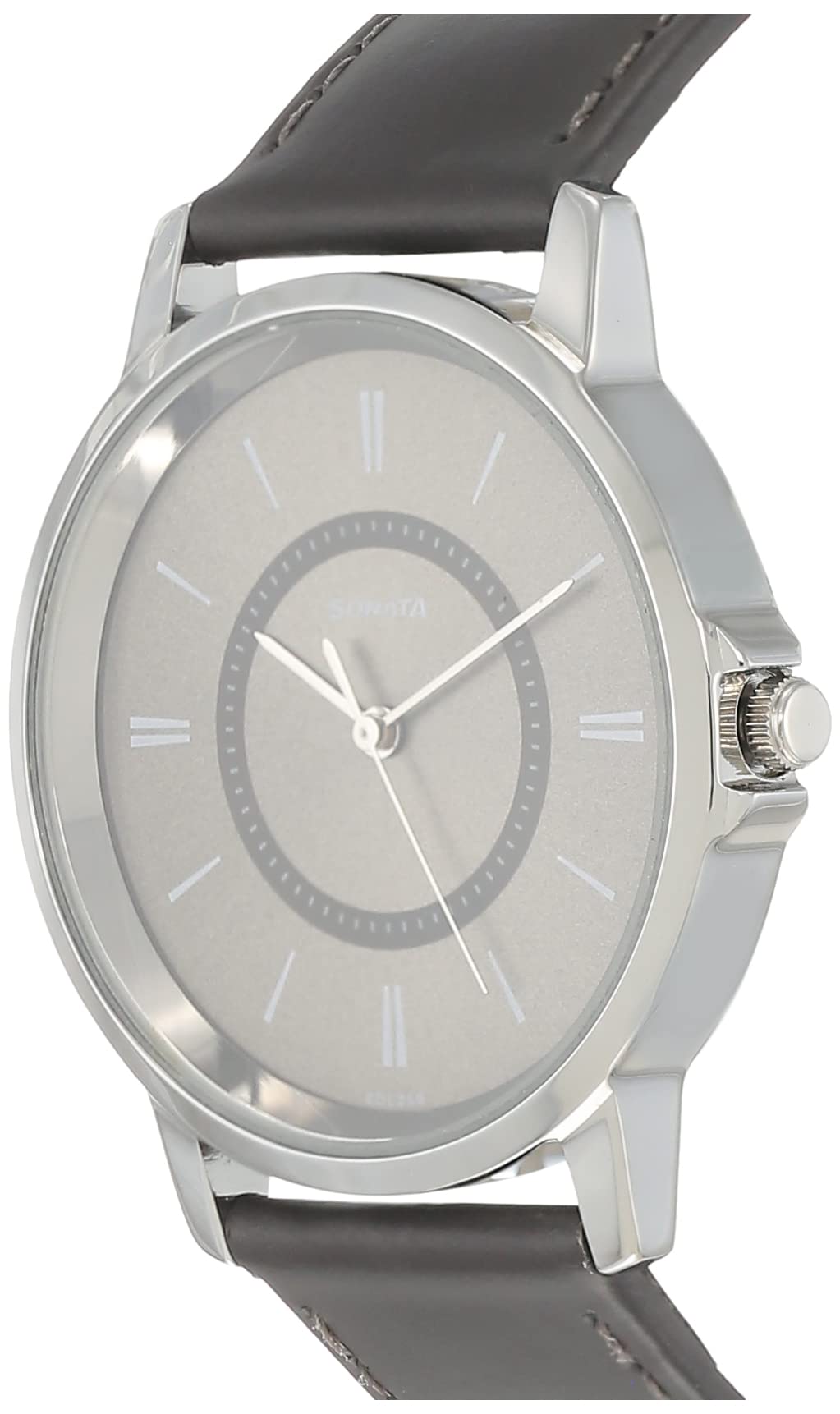 Sonata Quartz Analog Grey Dial Leather Strap Watch for Men-NS77083SL06W/NT77083SL06W