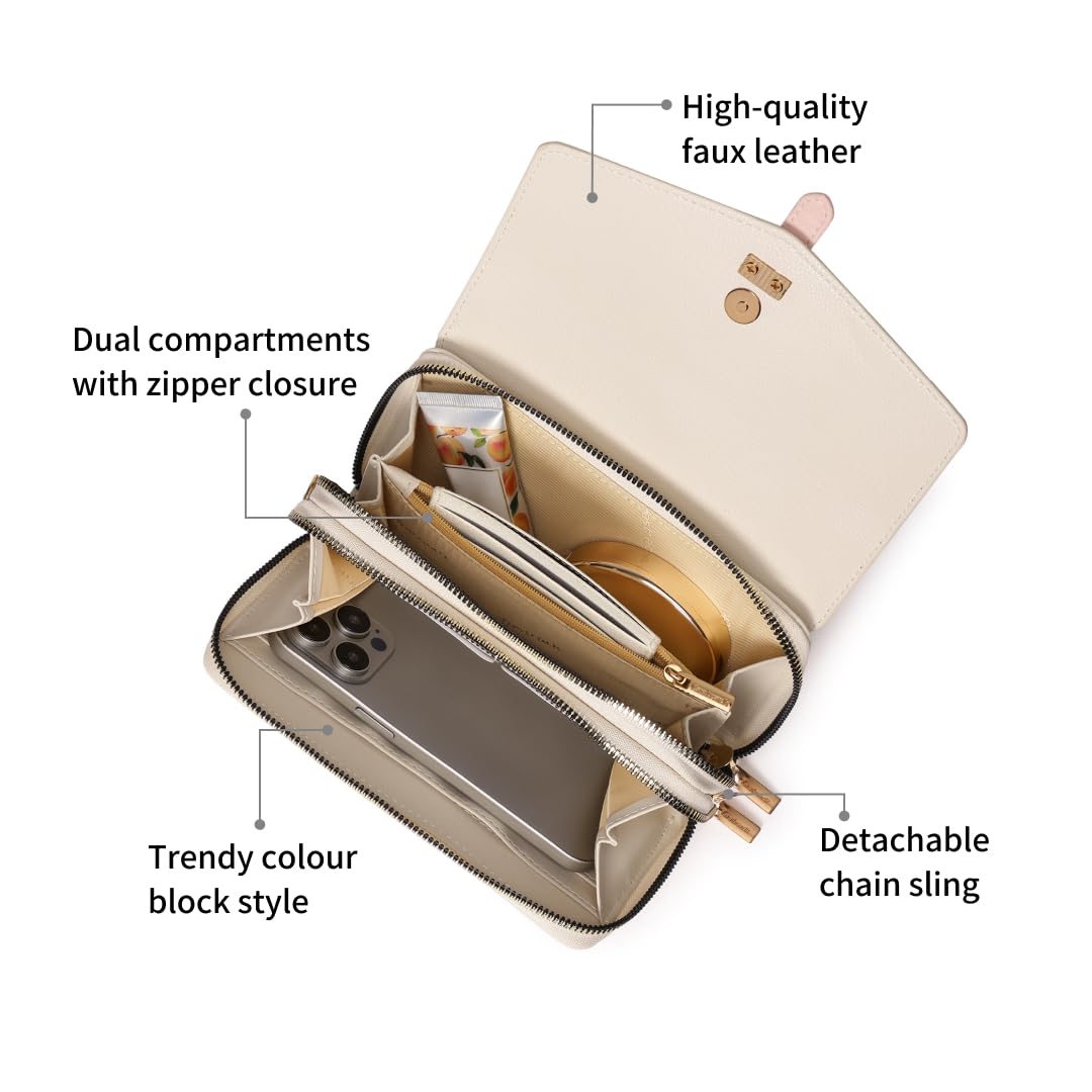 Fastrack Color-Blocked Sling Bag for Women | Faux Leather Crossbody with Zippered Compartment, Chain Strap and Lightweight Build | Compact Everyday Bag for Travel, College and Casual Outfits