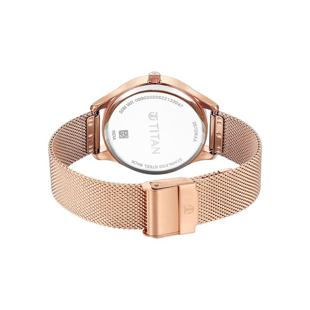 Titan Workwear Neo Workdays Quartz Multifunction Silver Dial Rose Gold Stainless Steel Strap Watch for Women - NT2670WM07