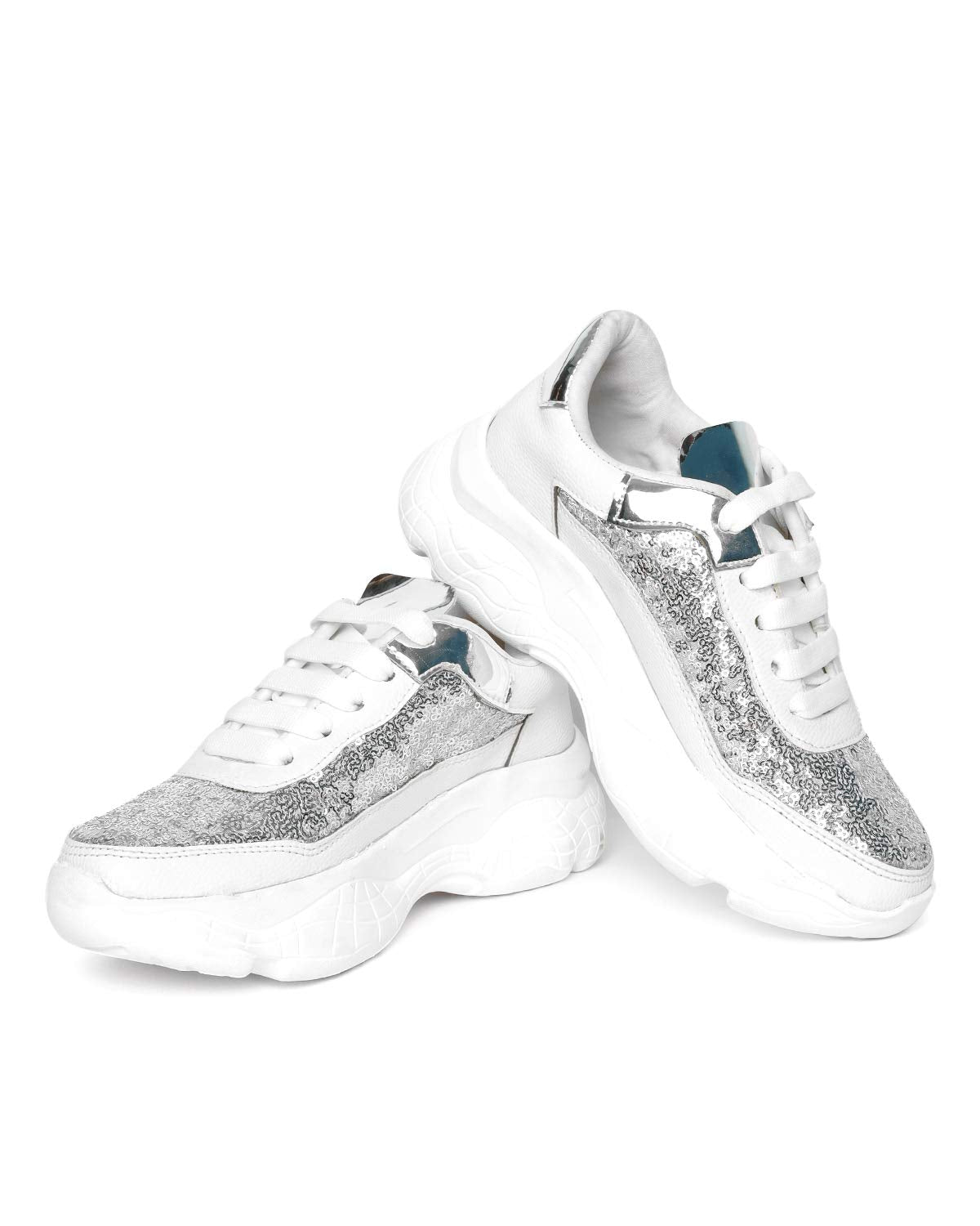 LENSBURY Women's Shoes for Walking Gym Training, Casual, Sports, Slip-On, Lightweight Lace up Athletics Slipon Running Sneaker for Ladies and Girls LBCNV6015WT-38 White