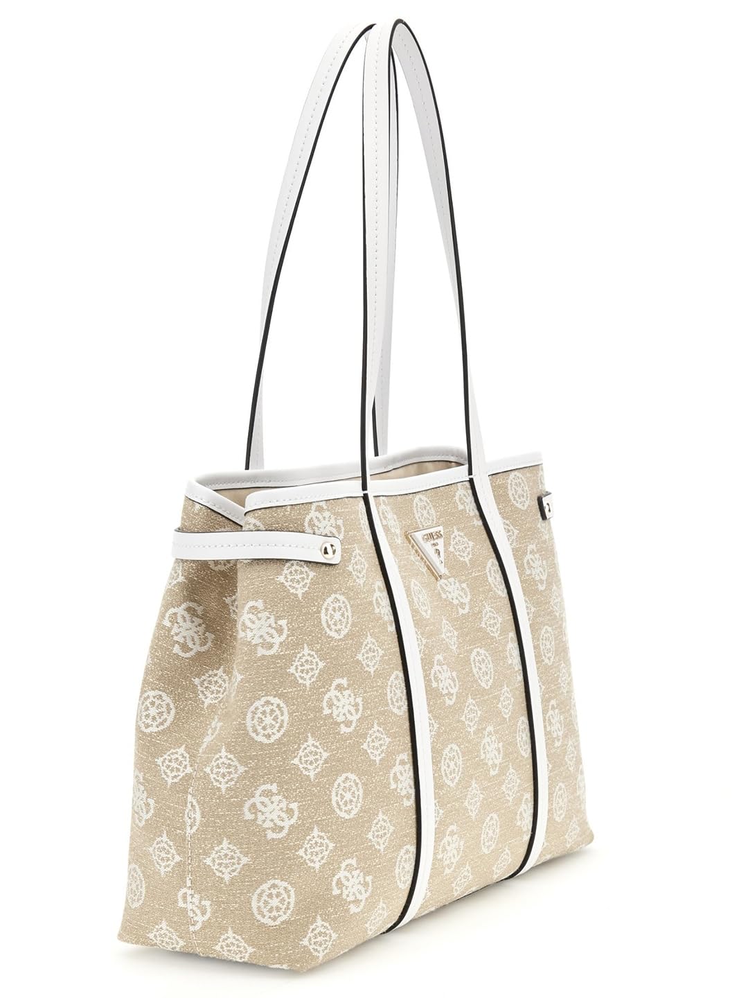 GUESS White Logo Printed Beyza Girlfriend Tote Bag