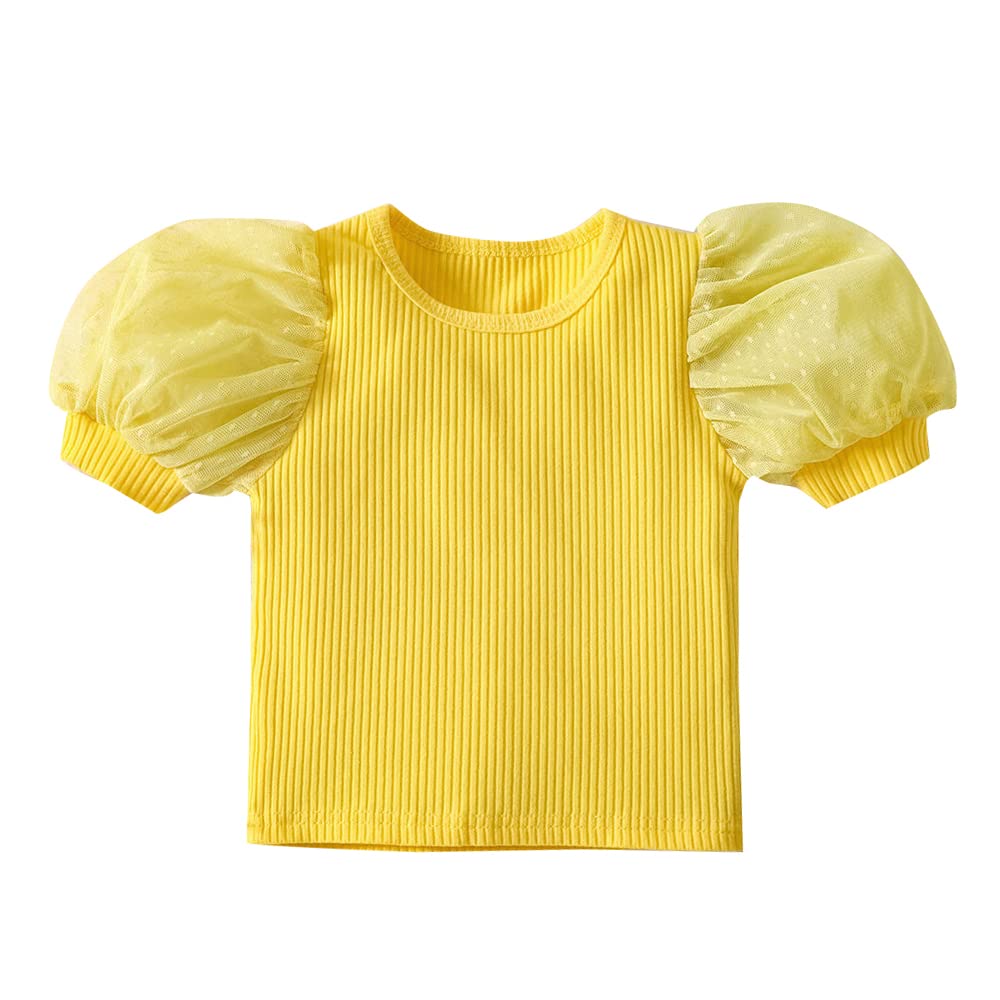 Hopscotch Girls Cotton, Elastane Solid T-shirt And Short Set in Yellow Color For Ages 2-3 Years (XIQ-4185374)