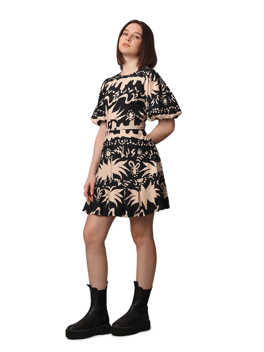 ONLY Women's Rayon Fit and Flare Mini Dress (9007233-Jet Black_Jet