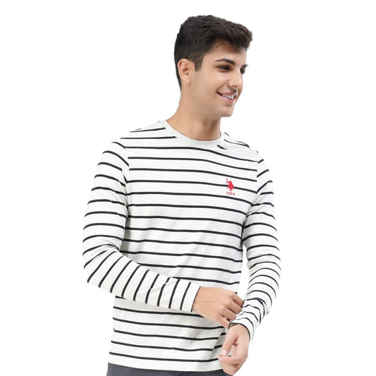 US Polo Association Men's Striped Regular fit T-Shirt (I689-010-ST-M_Lt.Grey Melange/Black M)