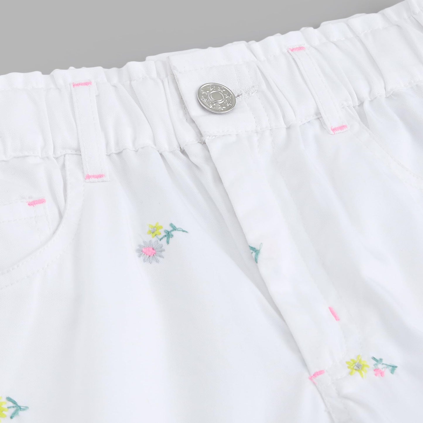 Hopscotch Girls Floral Print Embroidered Denim Jeans (4-5 Years) White