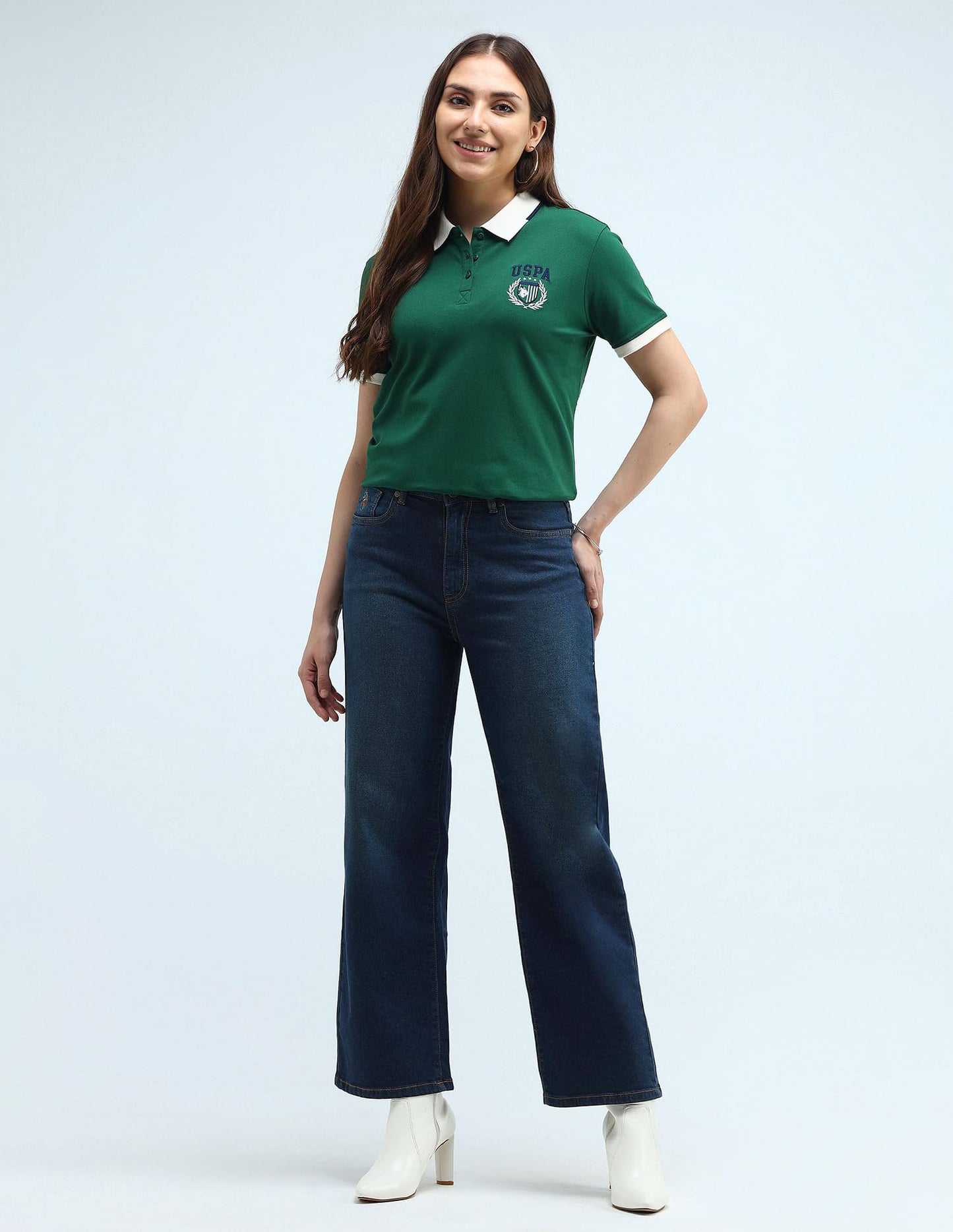 U.S. POLO ASSN. High Rise Wide Leg Jeans (UWAW24JEN266_Blue_28)